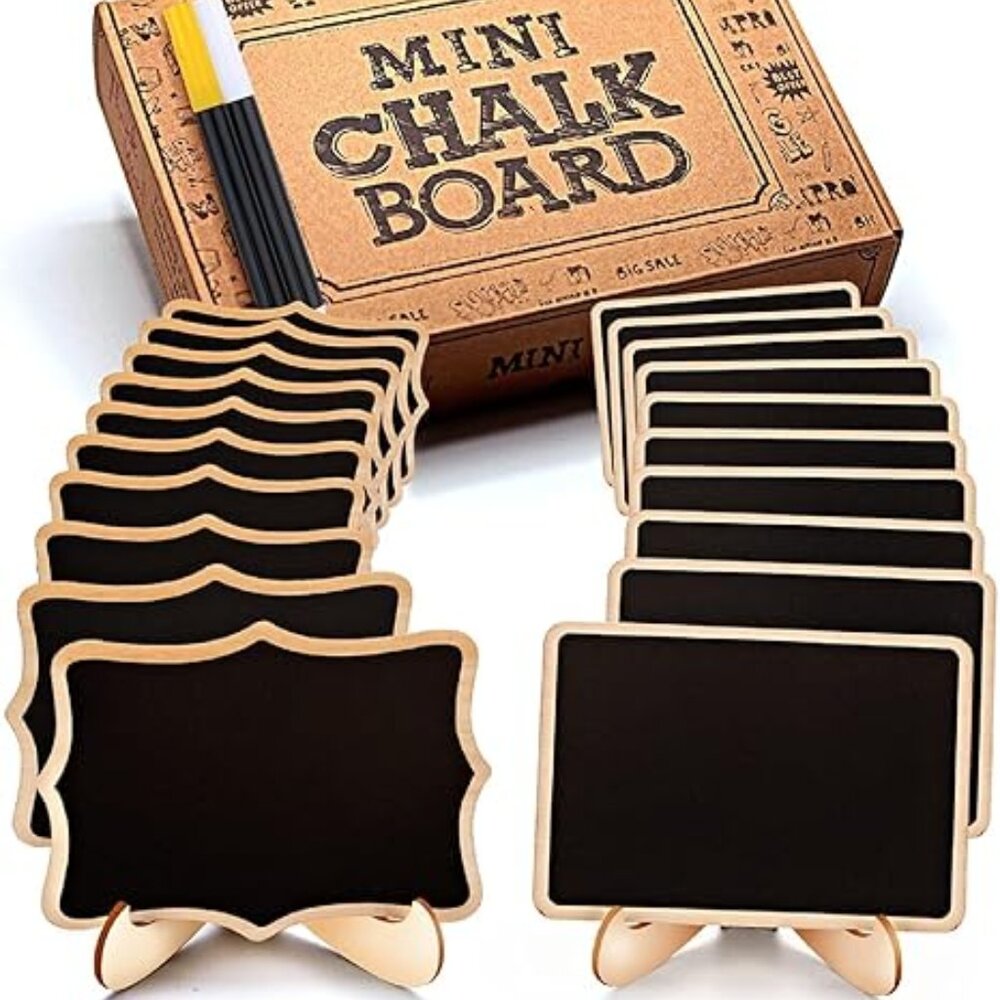 Mini Chalkboard Signs, 20 Pack Framed Small Chalk Board Food Labels with Easel S